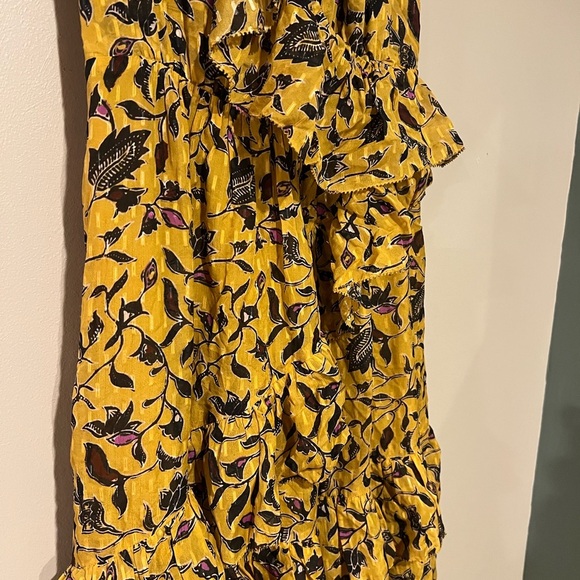 ULLA JOHNSON Yellow Amber Floral Print DANIA Ruffle Tiered Tie Shoulder MIDI 4 - Picture 9 of 16